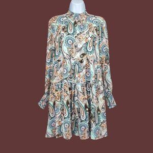 Anthropologie Womens Cady Long Sleeve Paisley Floral Tunic Mini Dress Size S